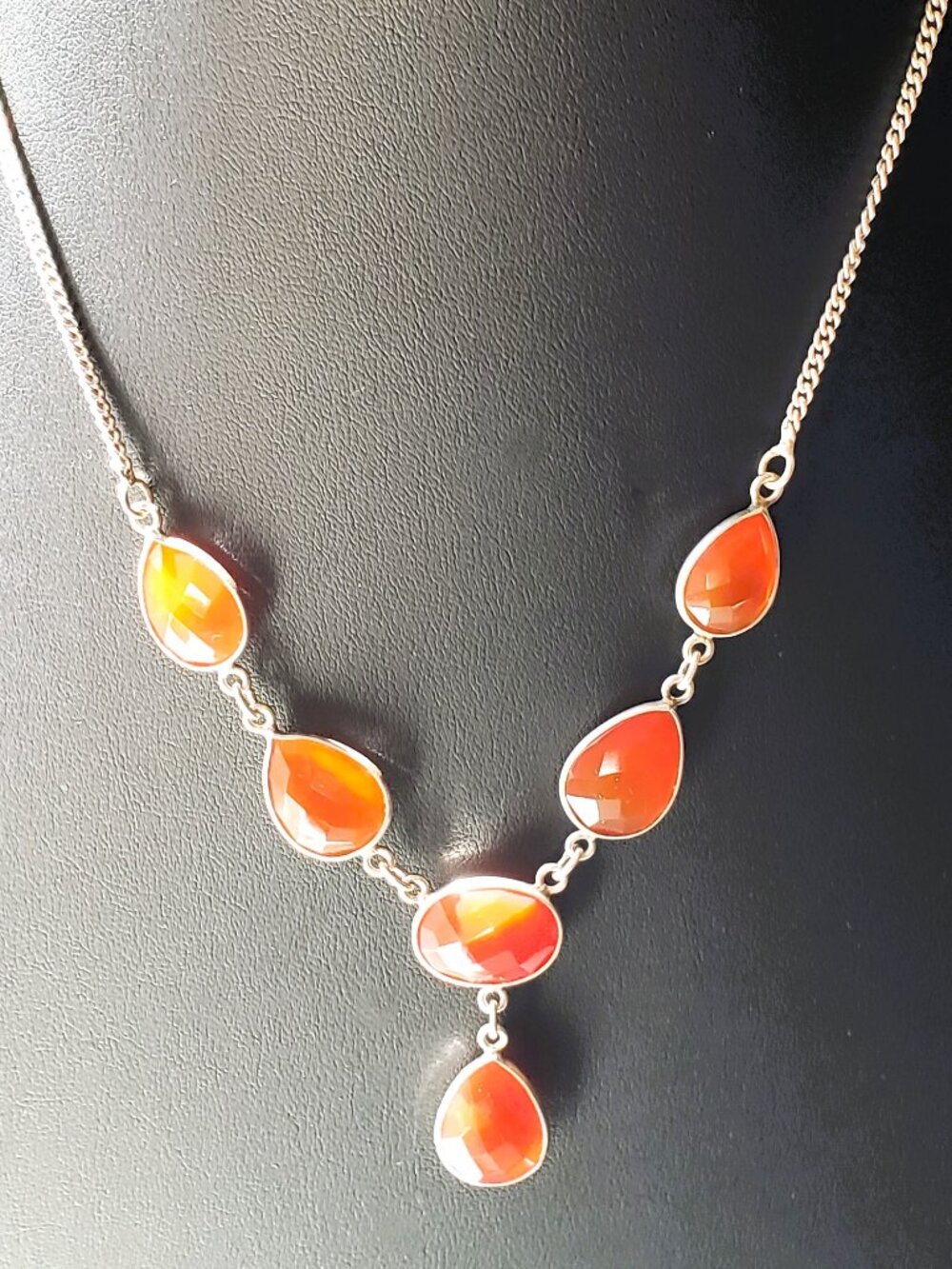 NWOT Carnelian 925 Sterling Silver Artisan V-Shape Boho Necklace 17.5"